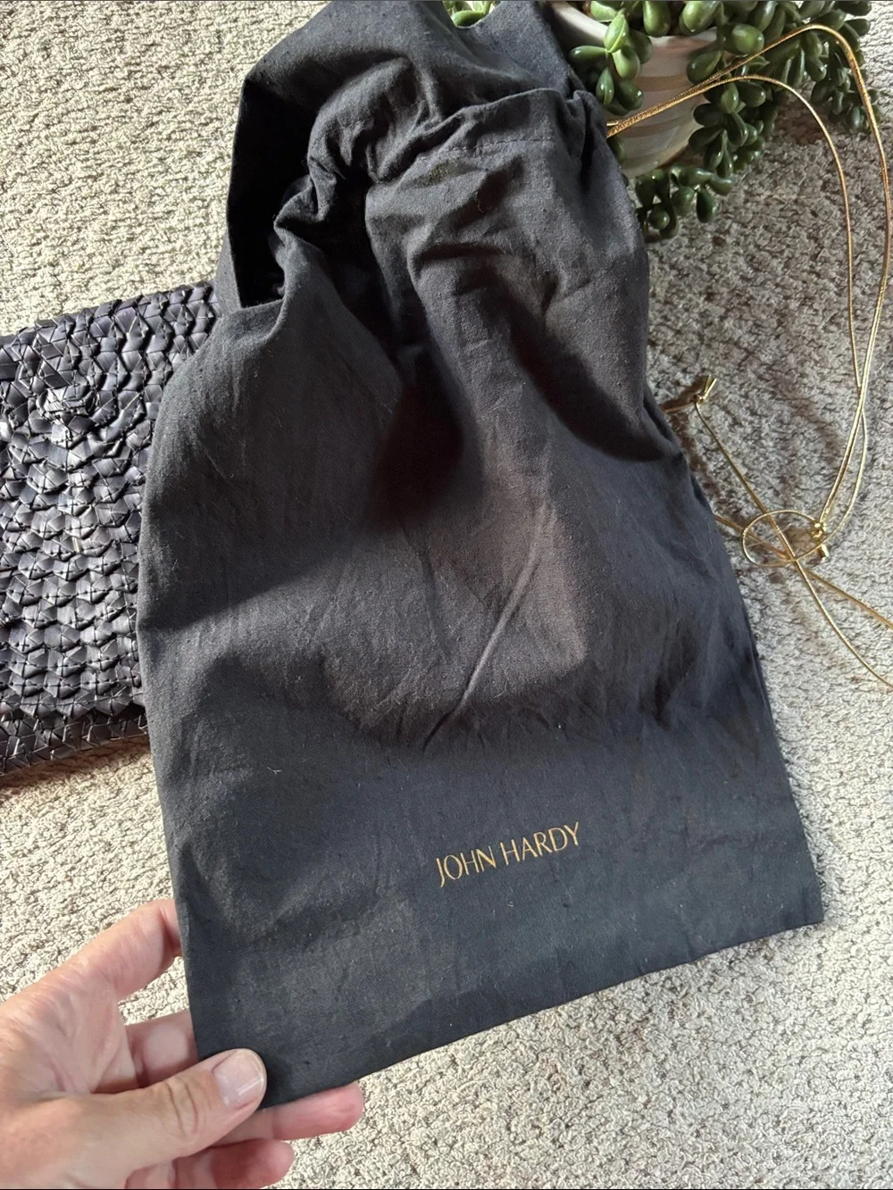 John Hardy Black Woven Leather Clutch with Branded Dust Bag